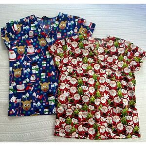 Cassandra O Women's SMALL Christmas Scrub Tops
